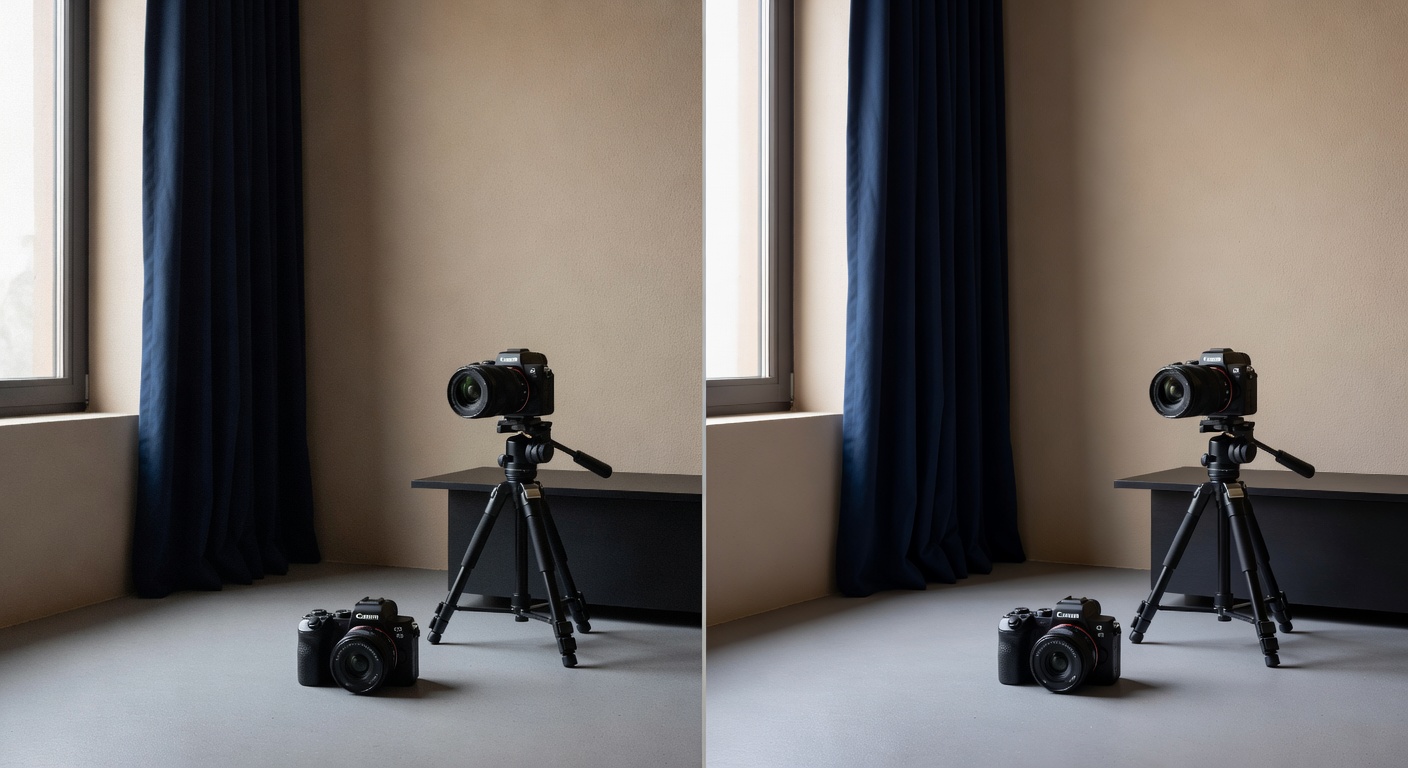 Side-by-side comparison of sample photos from Canon R50 and Sony ZV-E10 in low l…