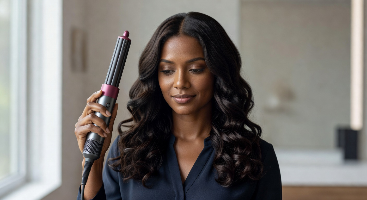 Priya's 4C curls styled smooth with Dyson Airwrap attachment, pre-humidity test