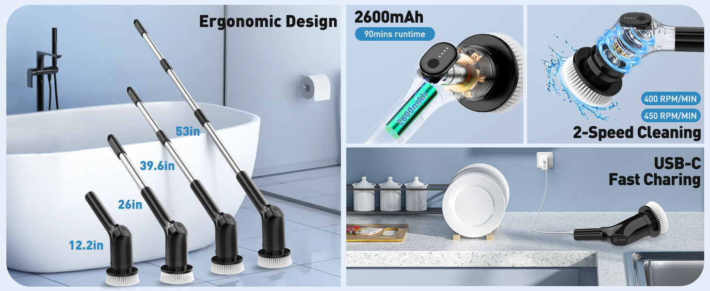 AERLIX Electric Spin Scrubber, High-Speed 450 RPM