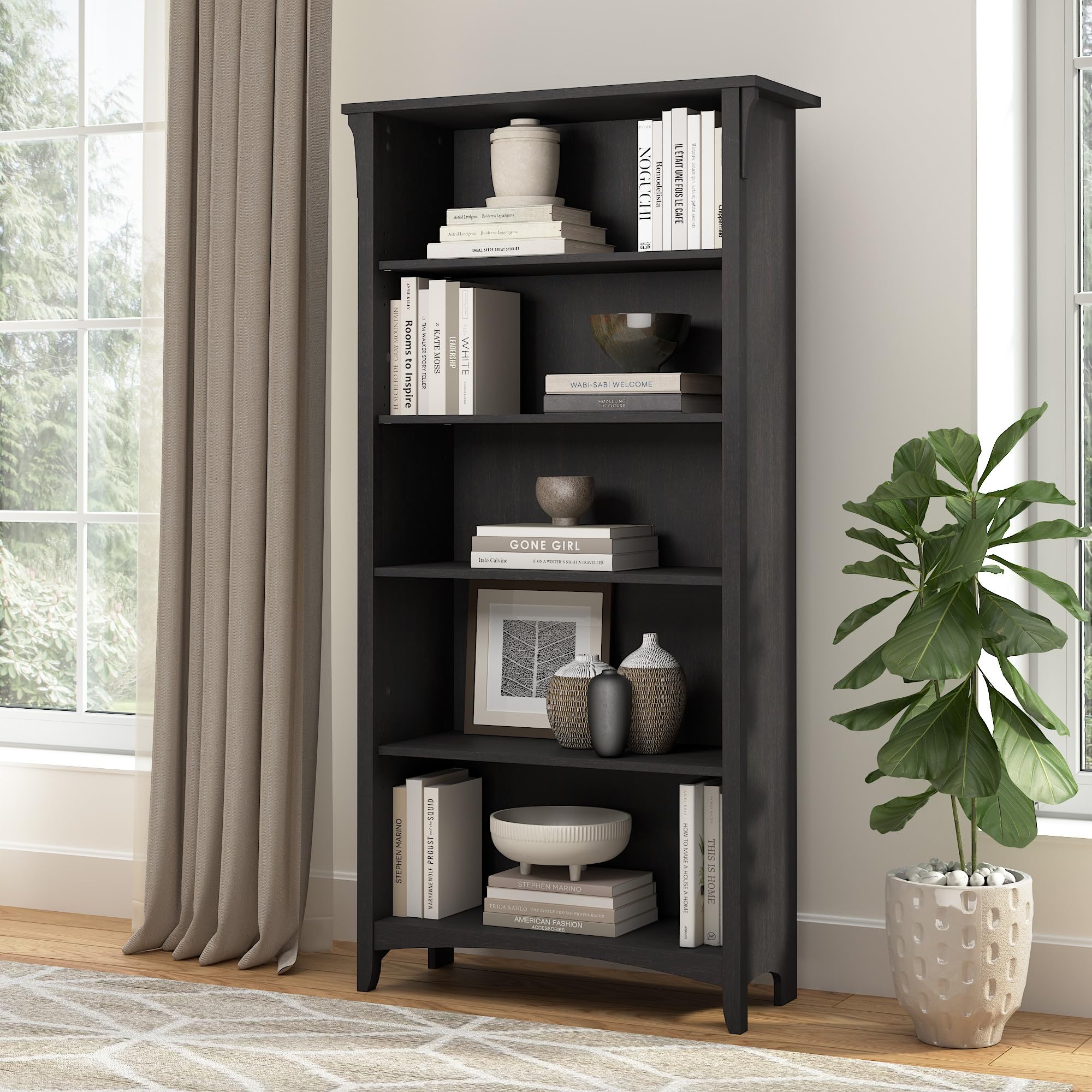 Bush Furniture Cabot 5 Shelf Bookcase, Antique Black