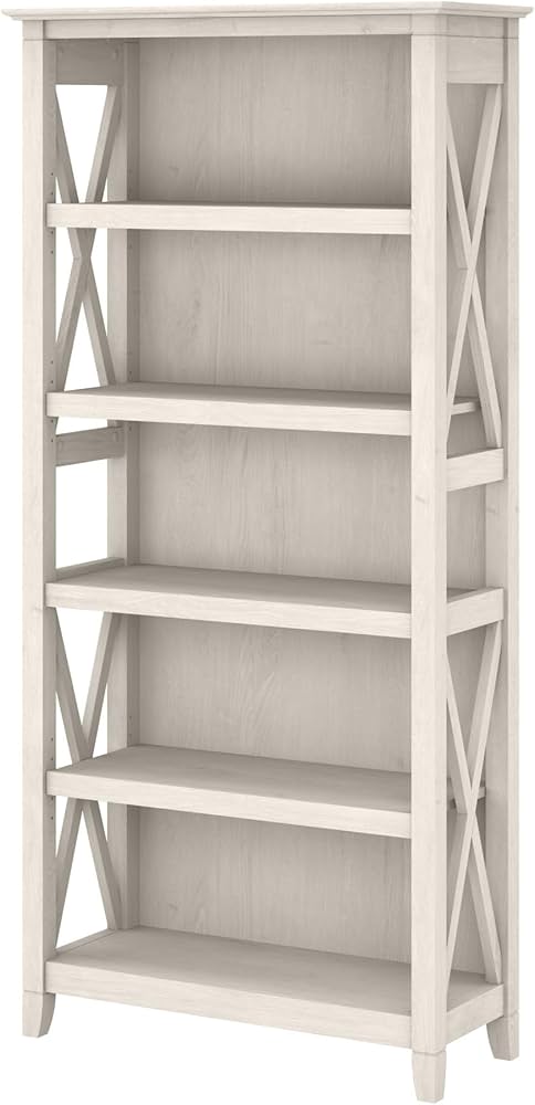 Bush Furniture Key West 5 Shelf Bookcase, Antique White