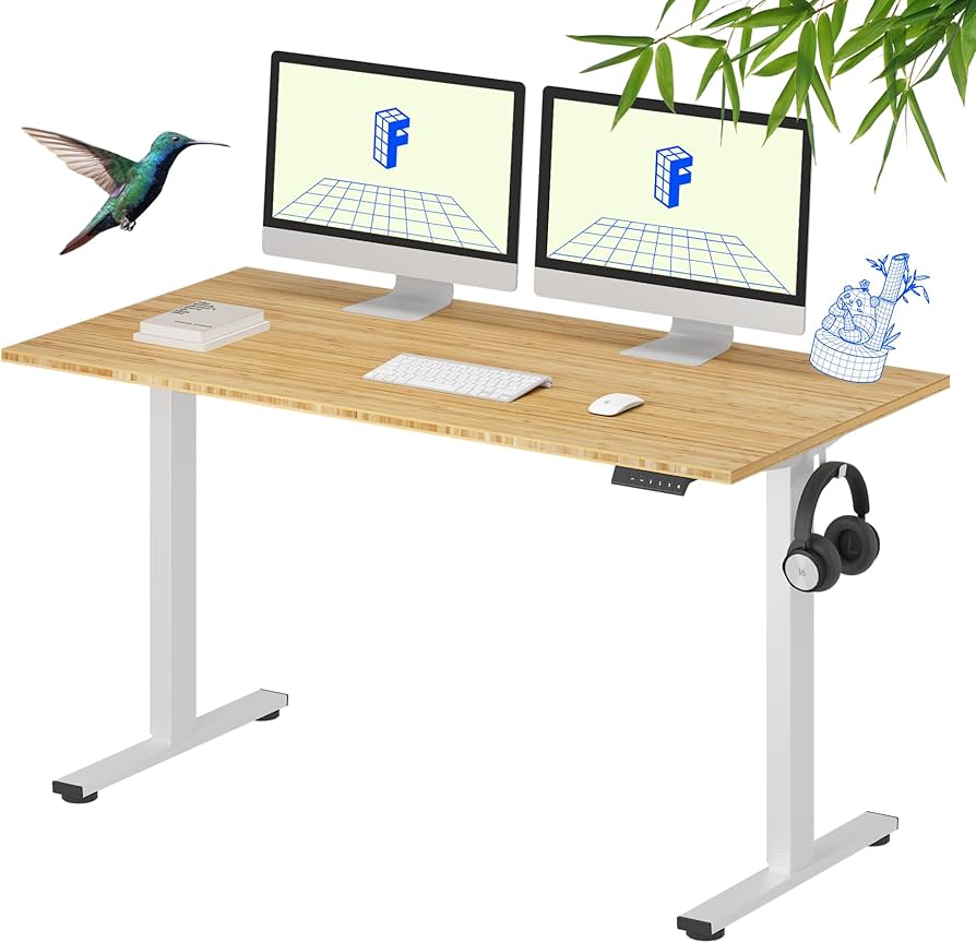 DUISEN Manual Standing Desk 55 x 28 Bamboo Top