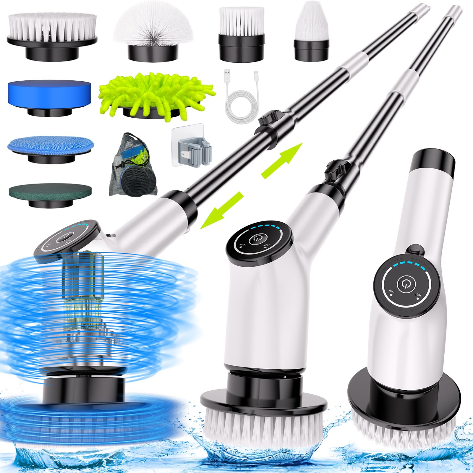 Electric Spin Scrubber, YONKME Power Brush Cleaner with 8 Replaceable Brush Heads & Adjustable Speed
