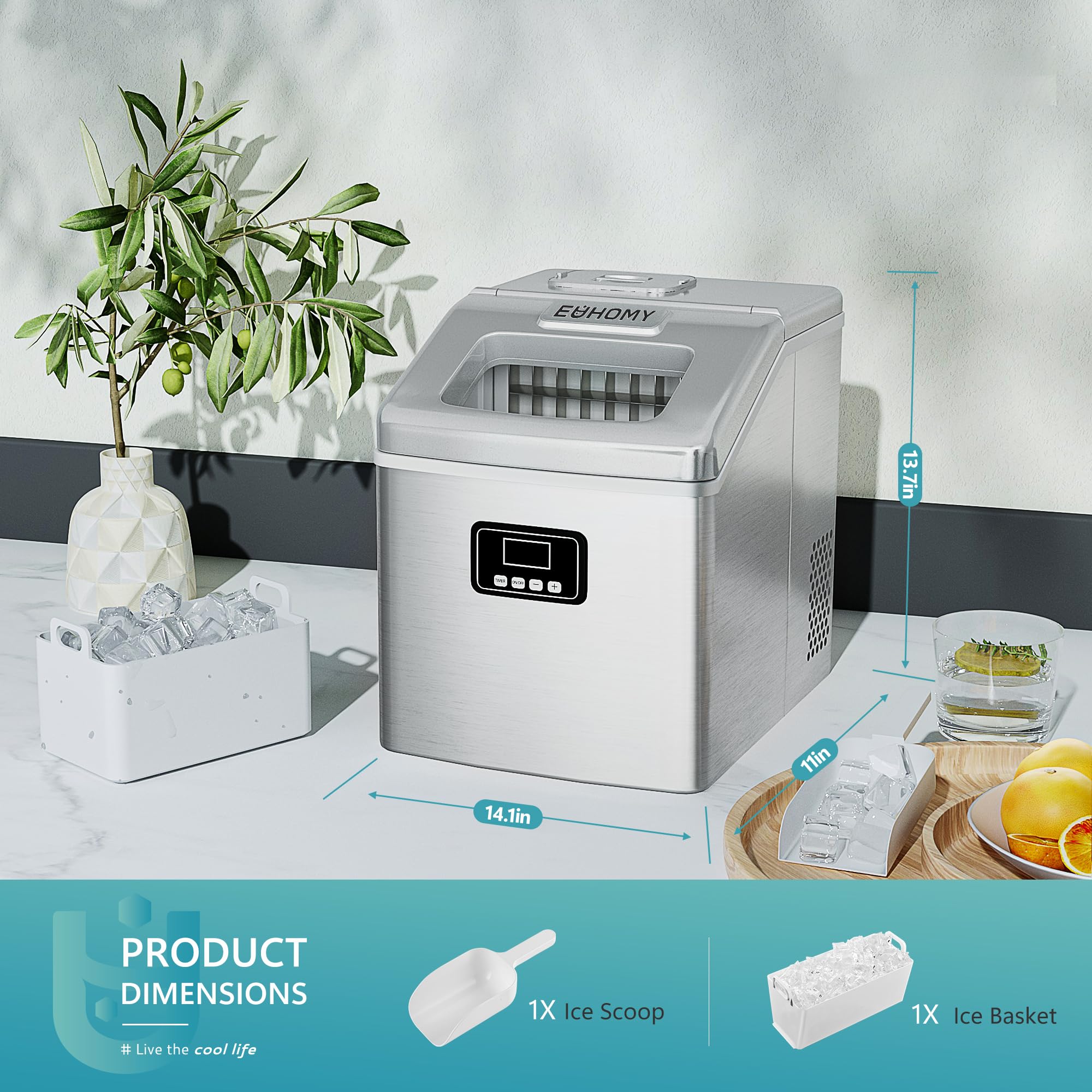 EUHOMY Countertop Ice Maker 40 lbs
