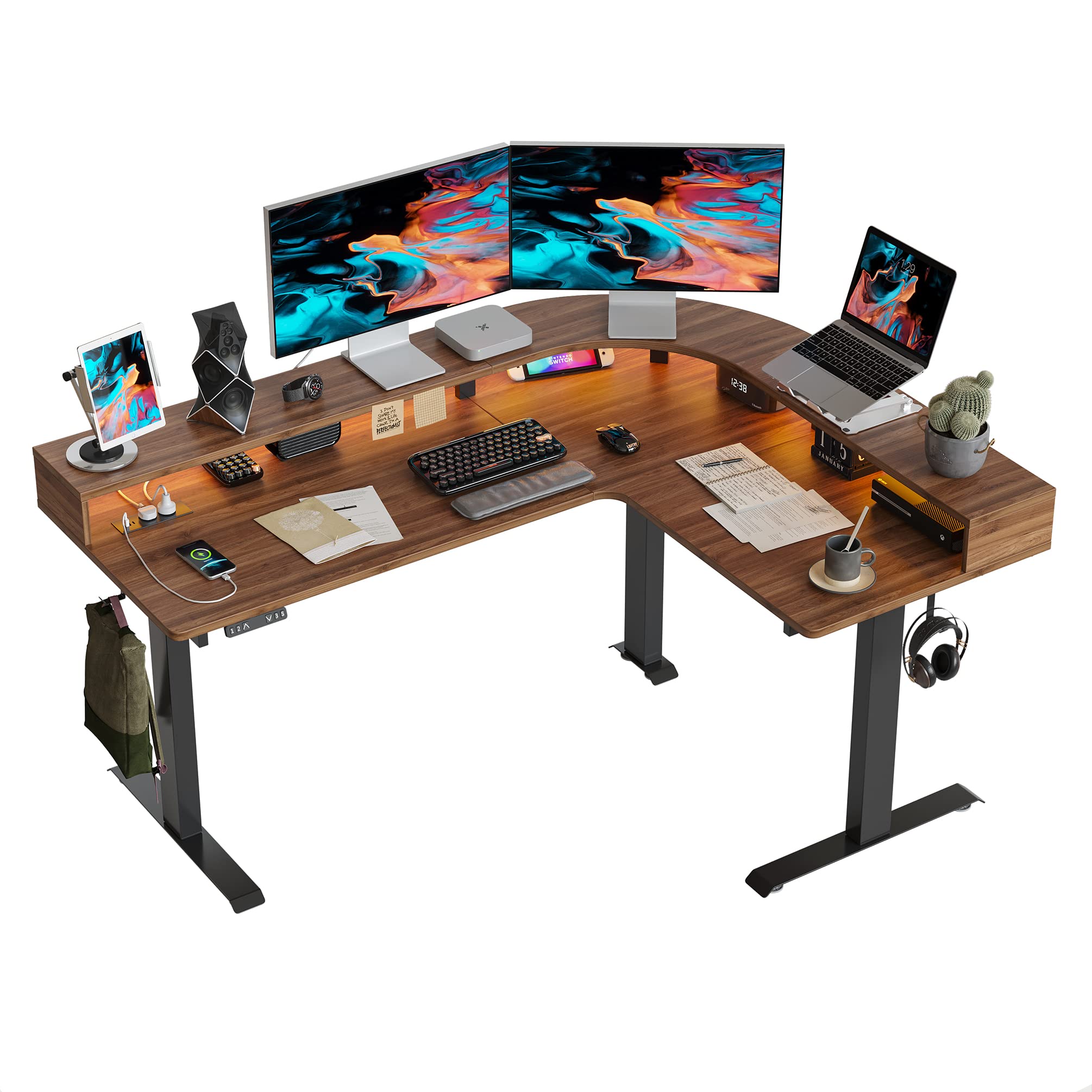 FEZIBO L-Shaped Electric Standing Desk with Power Outlet
