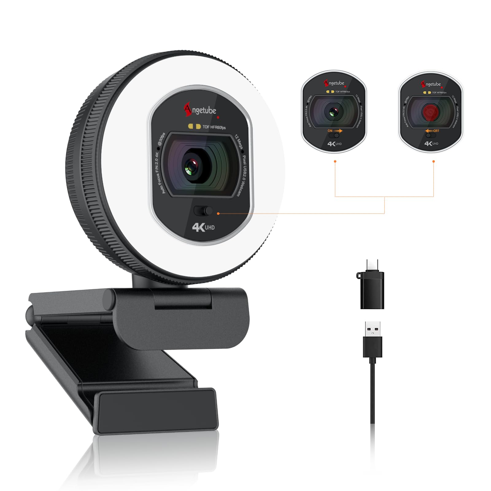 JIUTA 4K Webcam with Ring Light