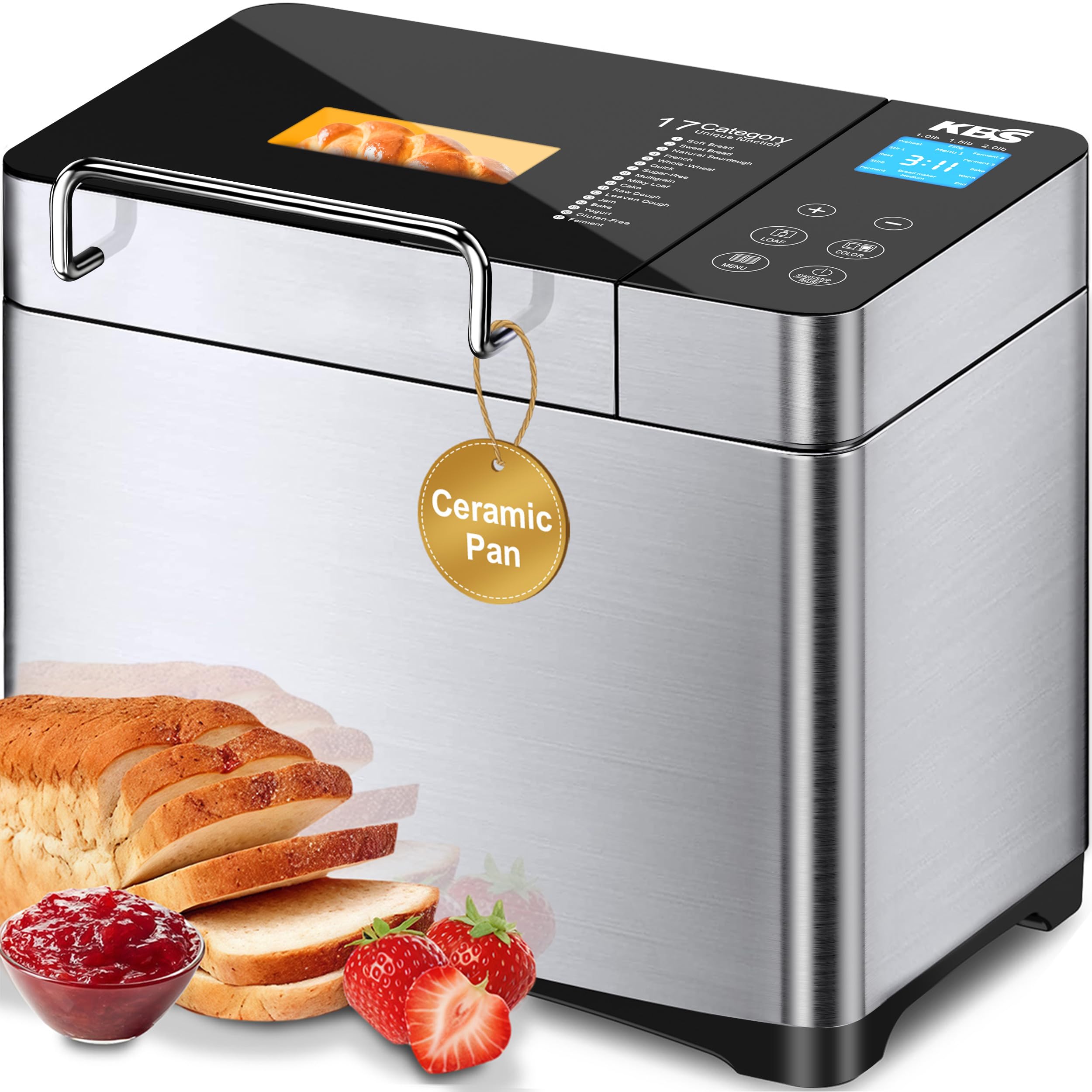 KBS Pro Stainless Steel Bread Machine 2 Pound 17-in-1