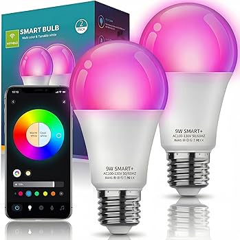 KIZENS Smart Light Bulbs, WiFi Smart LED Light Bulb Works with Alexa & Google Home, RGB Color Changing Bulb Dimmable No Hub Required, A19 E26 9W 800LM 2Pack