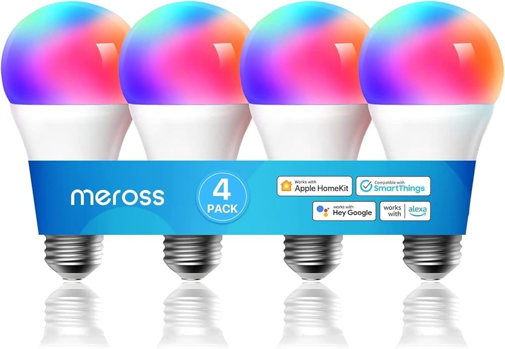 Meross Smart Light Bulb, WiFi Smart LED Light Bulbs Works with Alexa Google Home & Siri, RGB Color Changing Dimmable E26 Bulb, APP Control, No Hub Required, 2 Pack