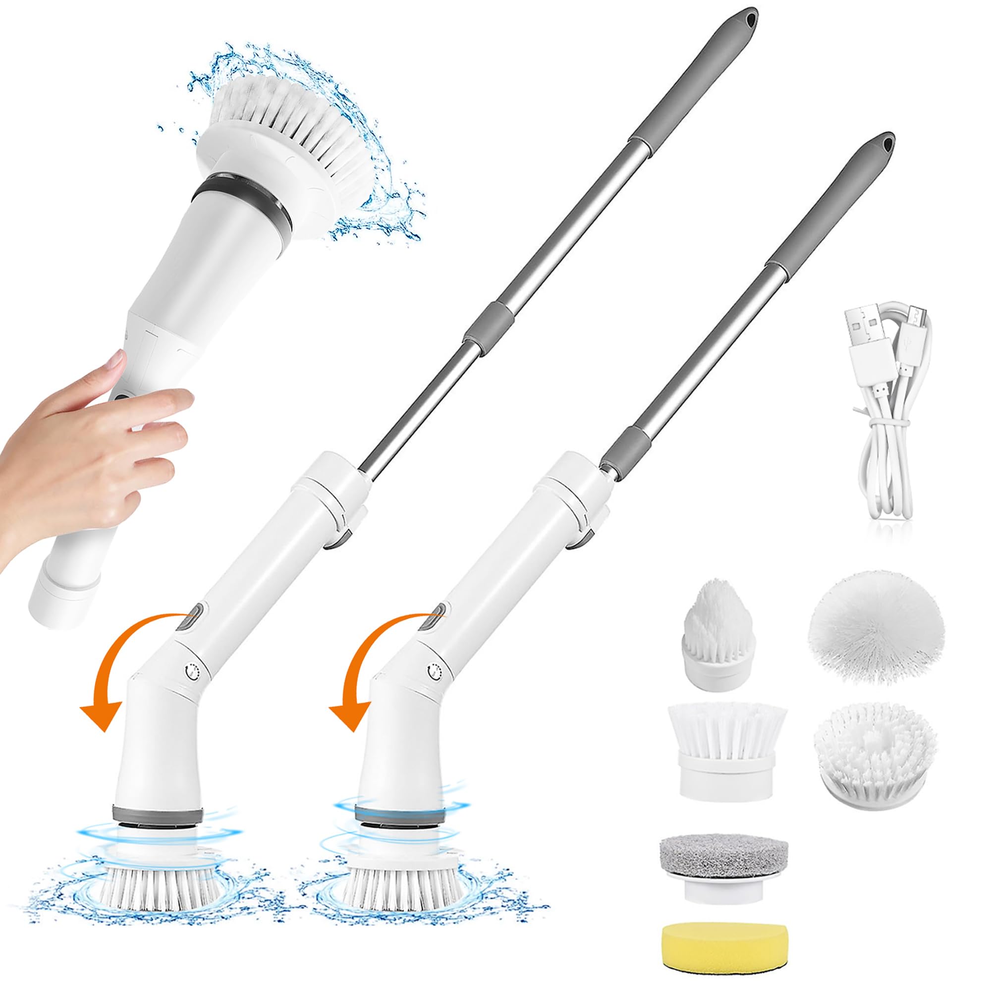 Powilling Electric Spin Scrubber, 4000mAh with 6 Brush Heads