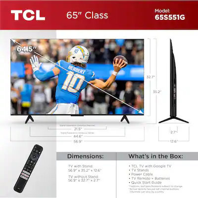 TCL 65-Inch S555 LED 4K UHD Smart Google TV (2024 Model)