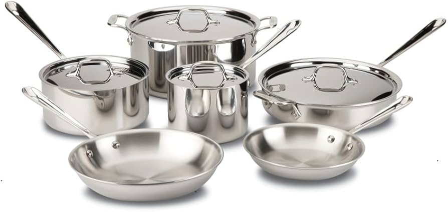 **All-Clad D3 Stainless Steel 10-Piece Cookware Set** reigns supreme as our top pick for 2025. Renowned for its exceptional craftsmanship, this set