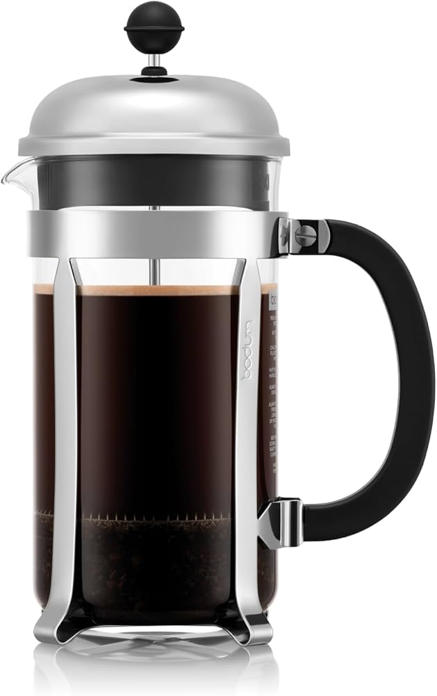 **Bodum Chambord French Press (34 oz)** remains a timeless classic and our top pick for 2025. Crafted with a heat-resistant borosilicate glass carafe and a stainless steel frame, it