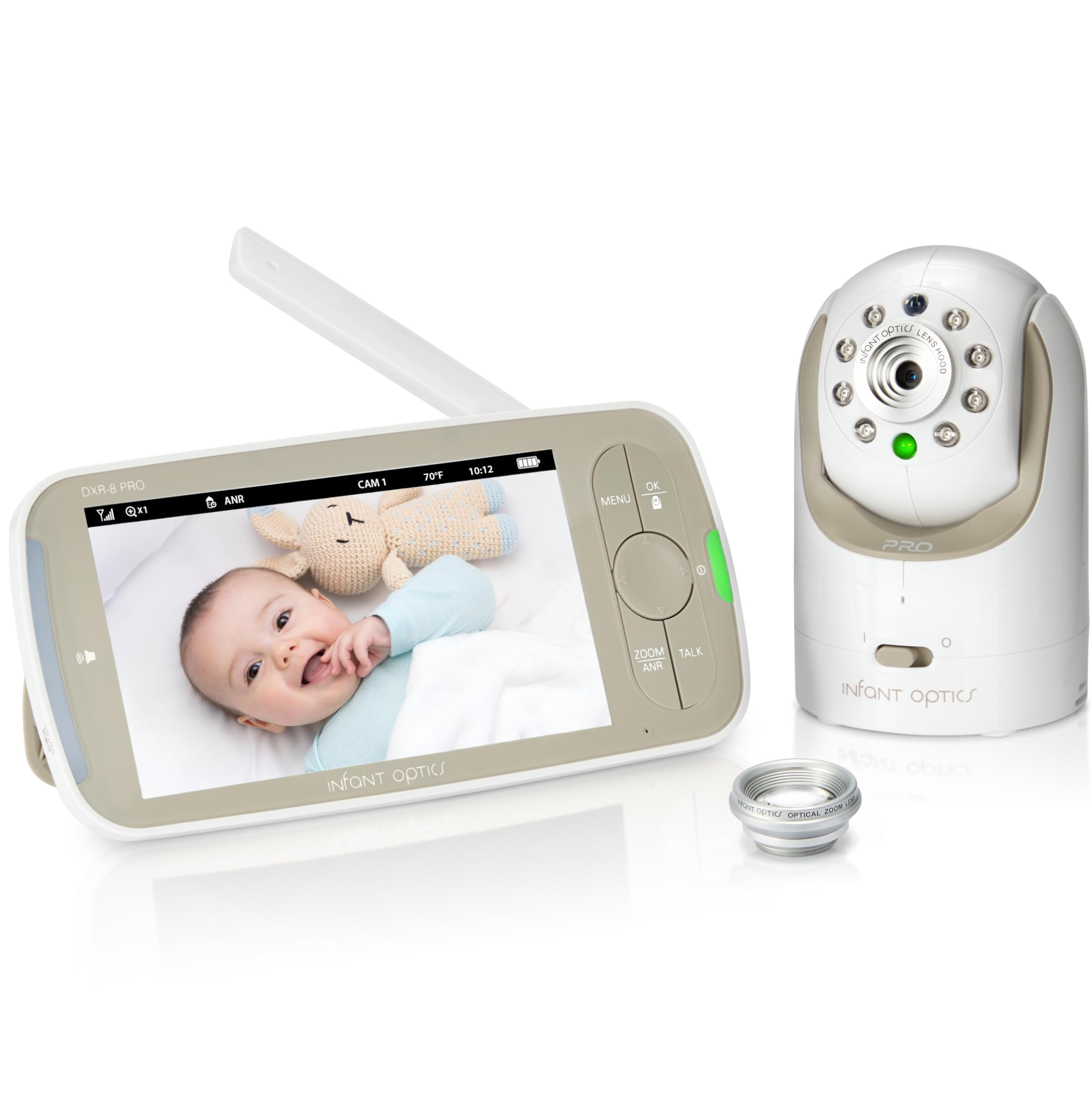 **Infant Optics DXR-8 PRO** remains a favorite in 2025 for its excellent video quality and reliable non-Wi-Fi operation. With a 5-inch display, 720p resolution, and active noise reduction, it ensures you hear and see your baby clearly. The interchangeable lens system (including zoom)