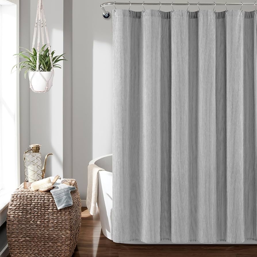 **Lush Decor Farmhouse Stripe Shower Curtain**