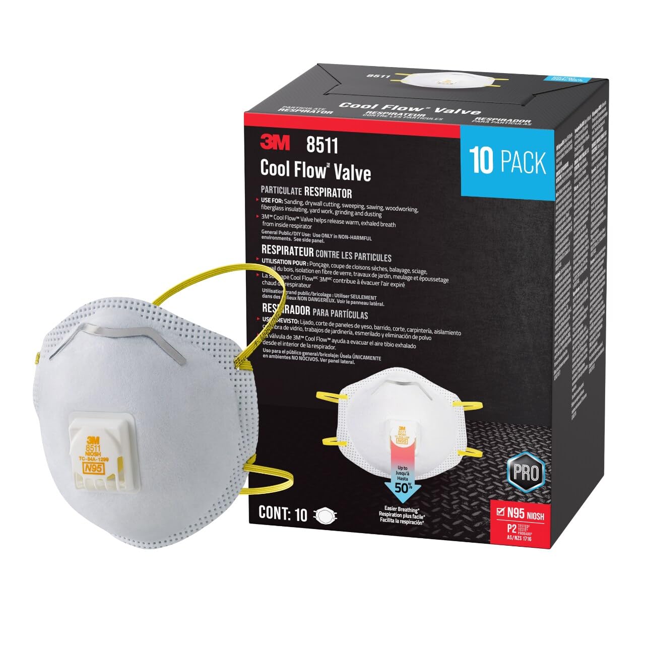 3M 8511 N95 Respirator Masks (10-Pack)