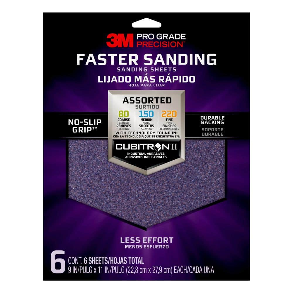 3M Pro Grade Precision Sandpaper Assortment (9 sheets, 80-220 grit)