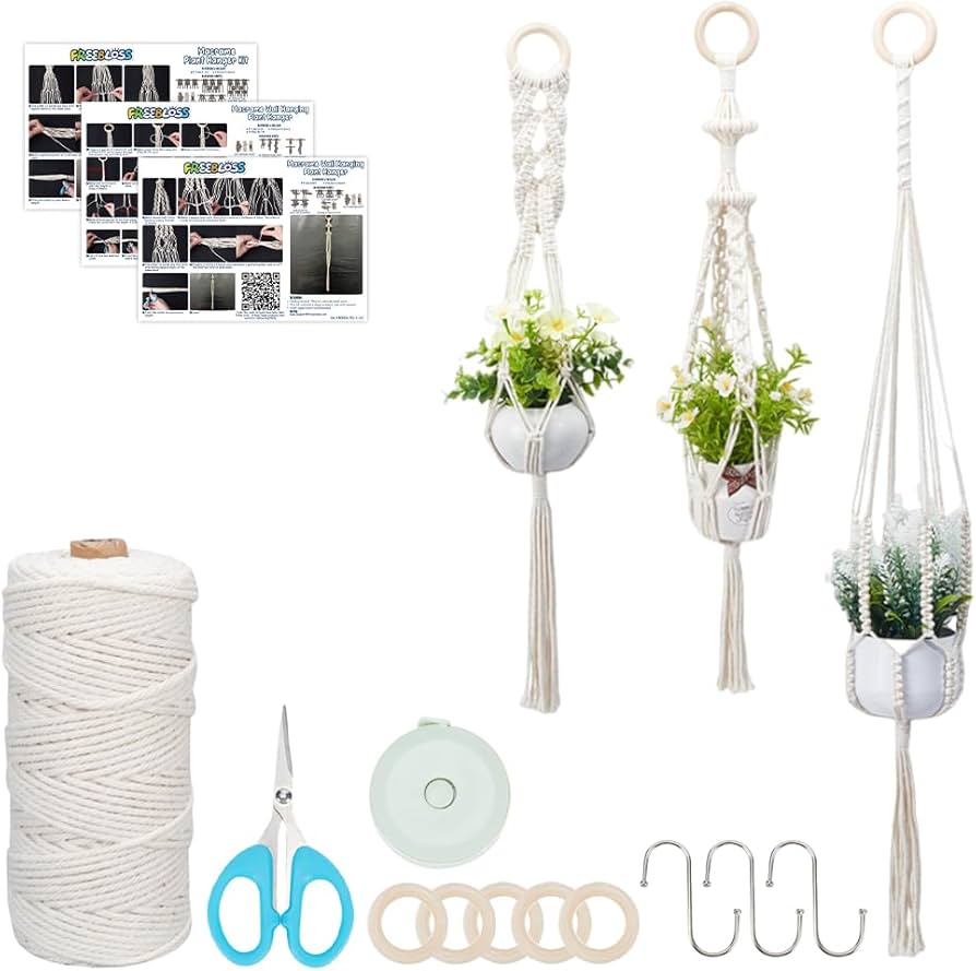 3PCS Macrame Plant Hanger Kit for Beginners - DIY Hanging Planters with Instructions
