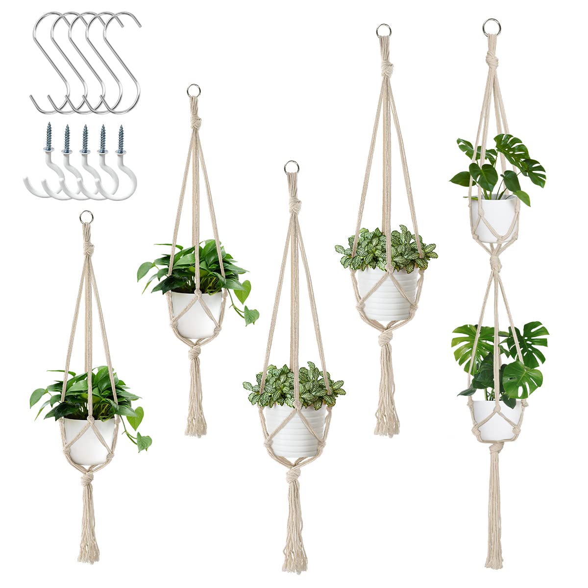 5 Pack Macrame Plant Hanger Kit - Premium Beginner Set with Videos & Extras