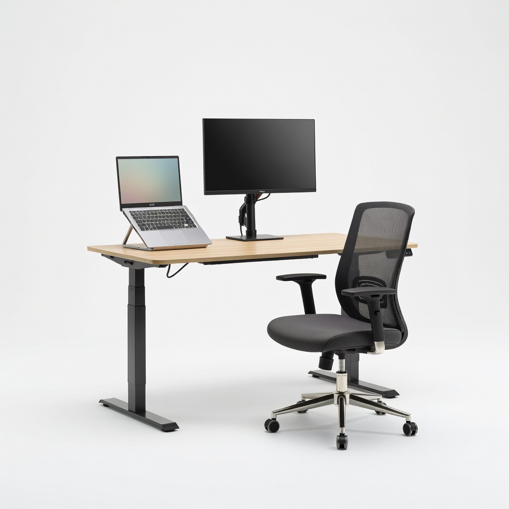 Acer Aspire 5 A515-58M Laptop + Flexispot EN1 Standing Desk + Hbada Office Chair + Sceptre E248W-19203R Monitor Setup