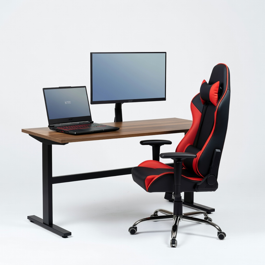 Acer Nitro V 15 ANV15-51 (i5-13420H, RTX 4050, 16GB RAM, 512GB SSD) + Walker Edison 48" Modern Desk + GTRACING Gaming Chair + Acer 24.5" 170Hz Monitor
