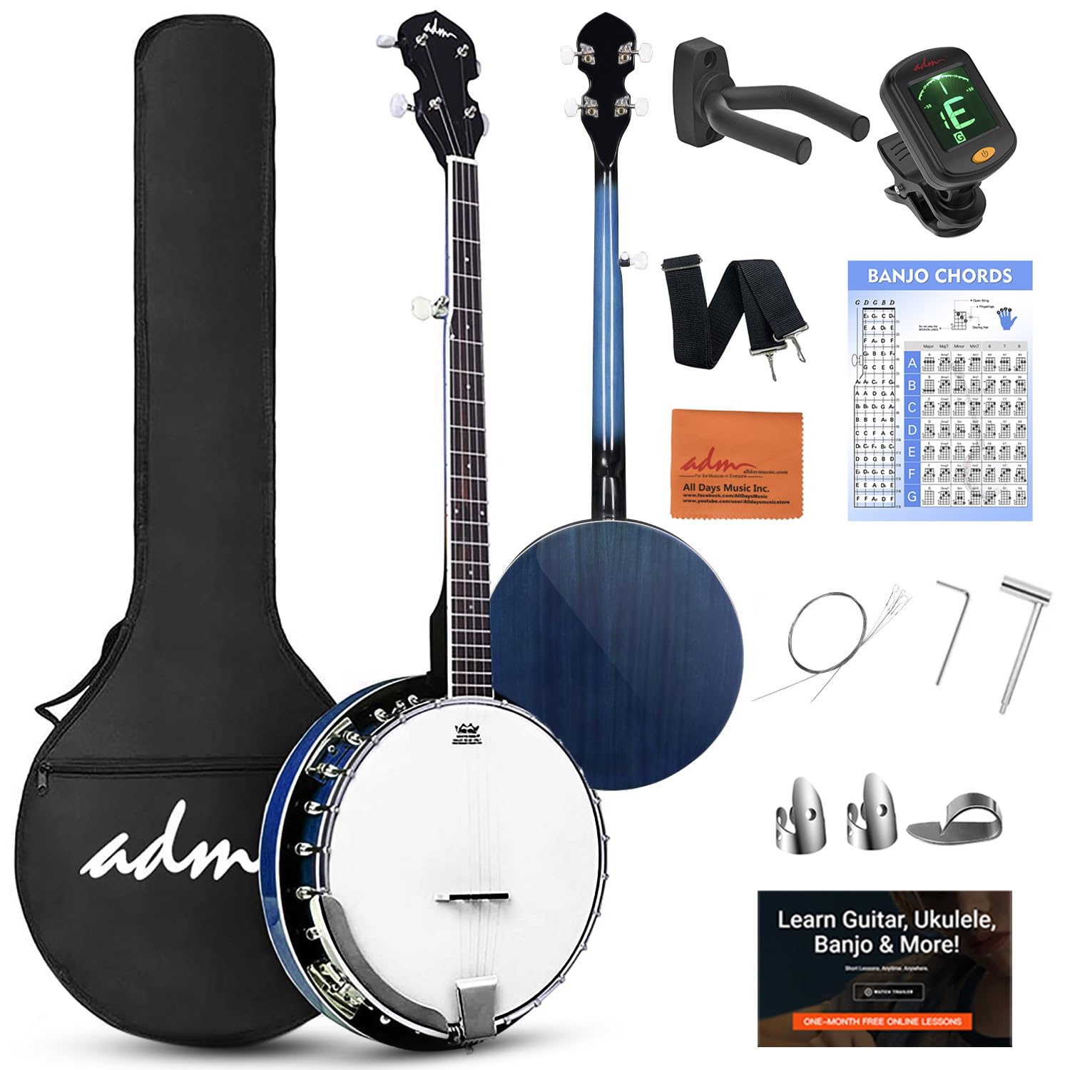 ADM 5-String Banjo Kit with Tuner and Case
