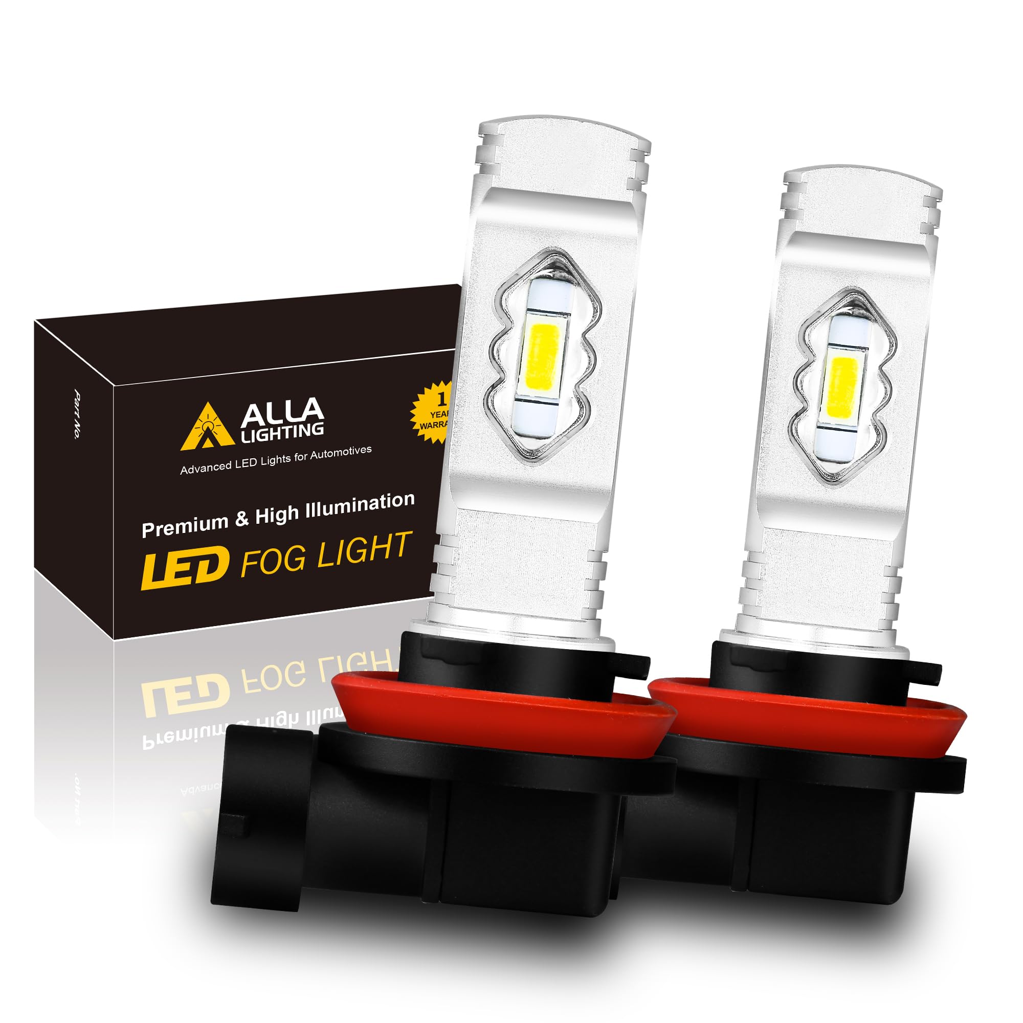 Alla Lighting H11/H8 LED Fog Light Bulbs, 3000K Yellow (Pair)