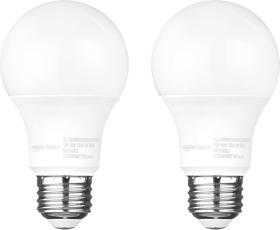 Amazon Basics 60W Equivalent Soft White A19 LED Light Bulb (4-Pack)
