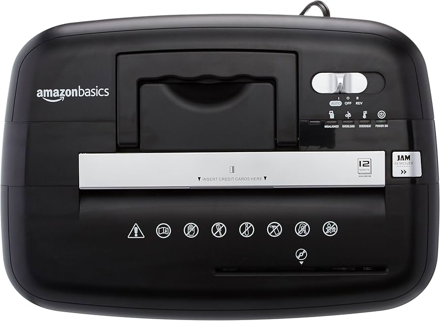 AmazonBasics 12-Sheet Cross-Cut Paper, CD, and Credit-Card Shredder