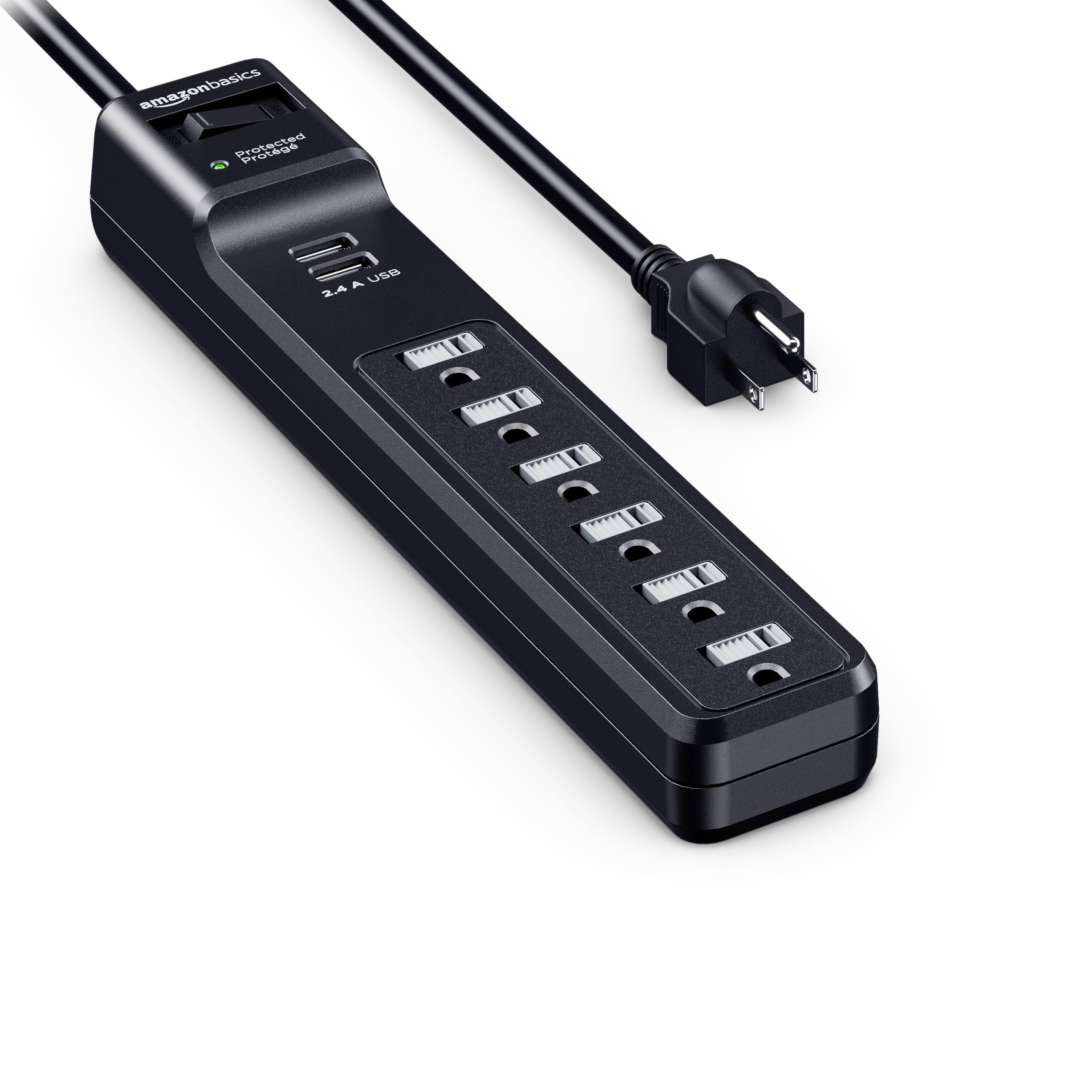 AmazonBasics 6-Outlet Surge Protector with 2 USB Ports