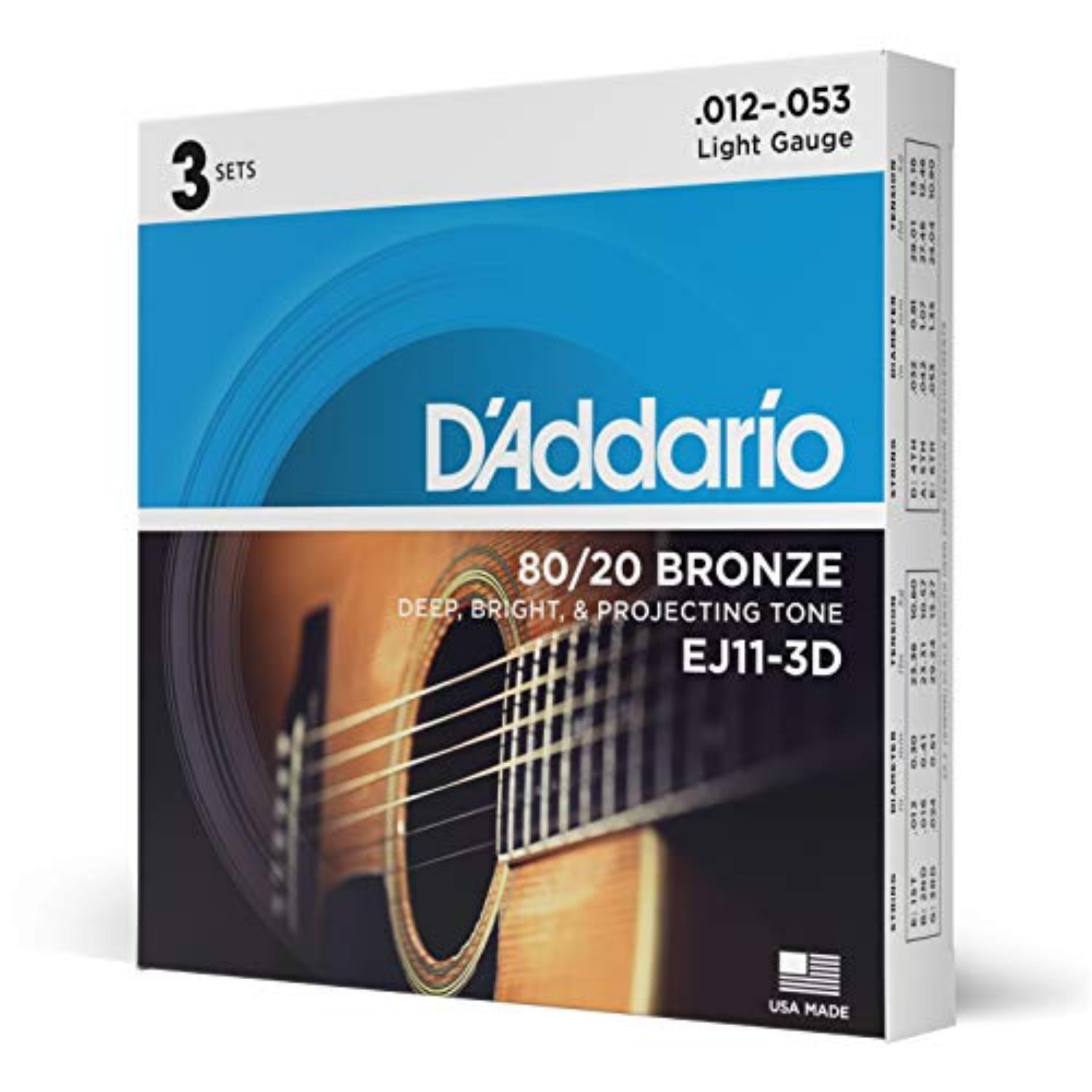 D'Addario EXP16 Coated 80/20 Bronze Acoustic Guitar Strings, Light .012-.053