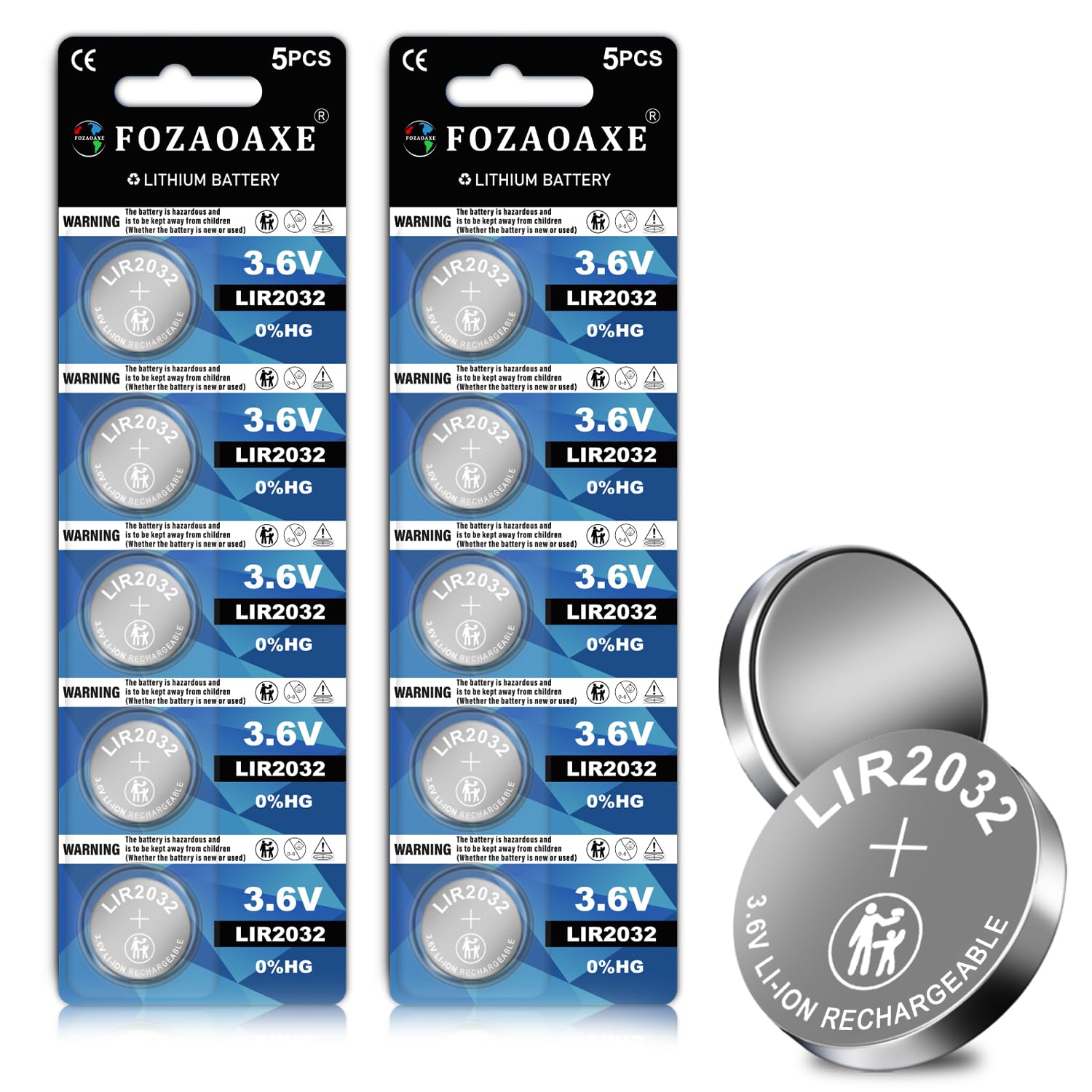 PKCELL 10x LIR2032 3.6V Rechargeable Batteries