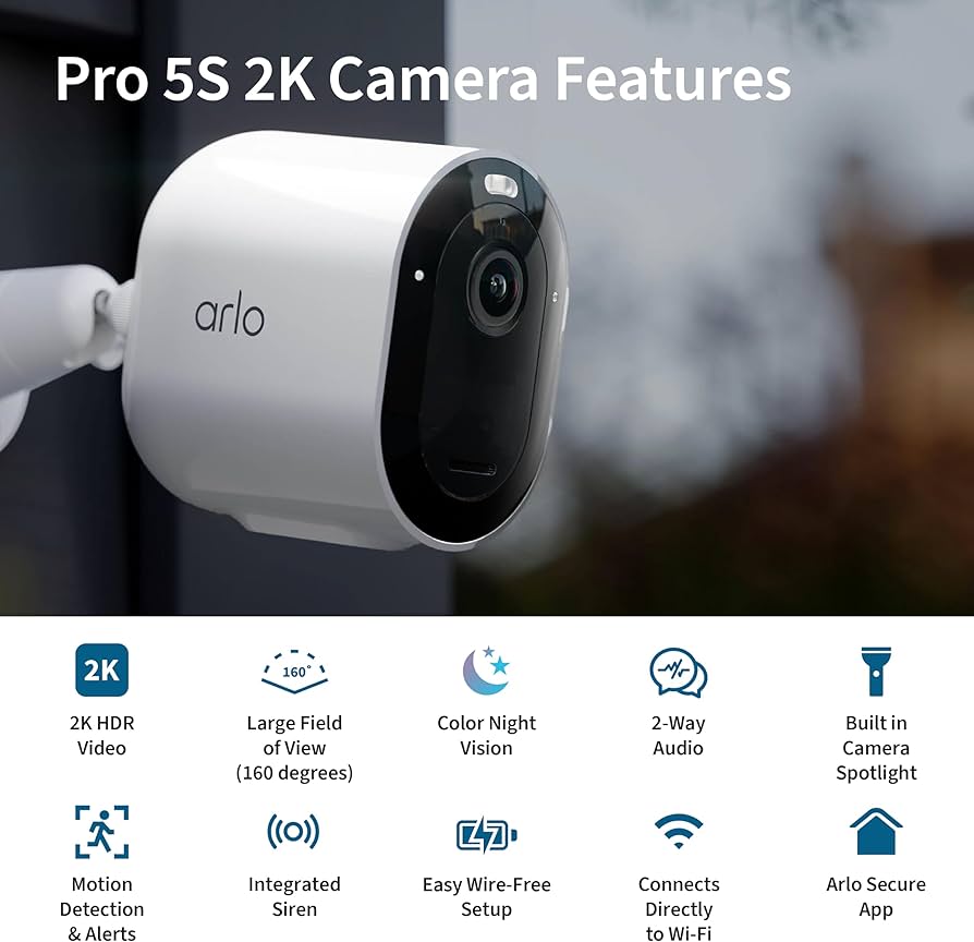 Arlo Pro 5S – 2K HDR Wire-Free Security Camera, Outdoor/Indoor, Spotlight + Color Night Vision