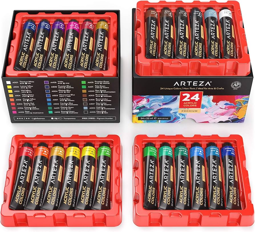 Arteza Acrylic Paint Set, 24 Colors (60ml)