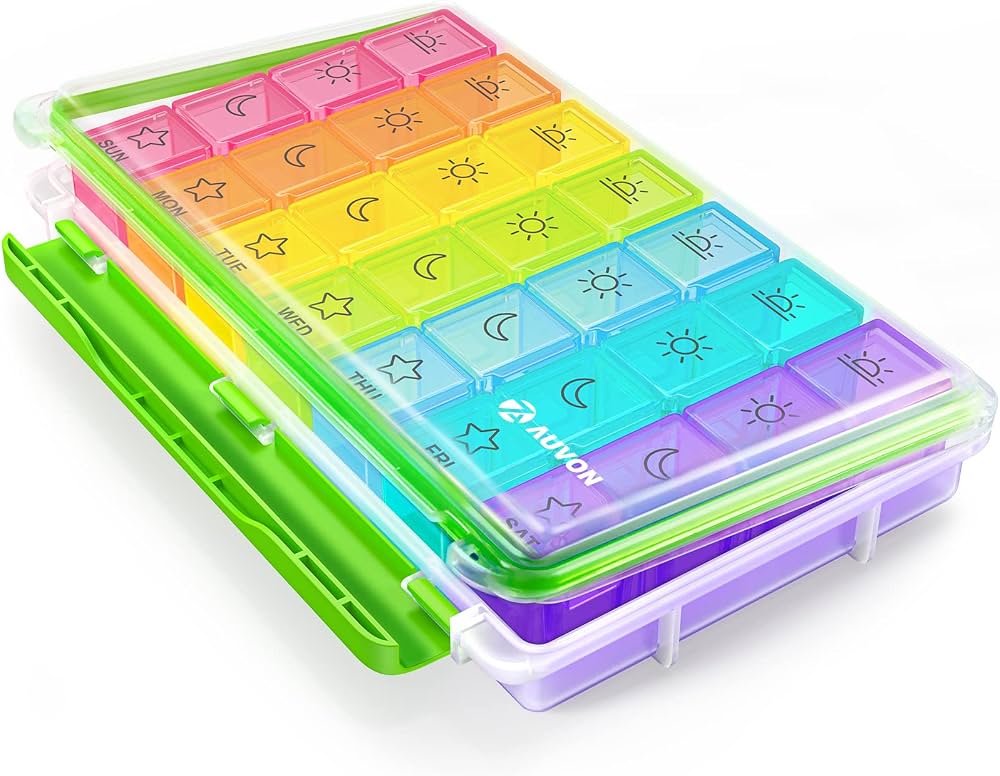 Auvon Weekly Pill Organizer (4 Compartments)