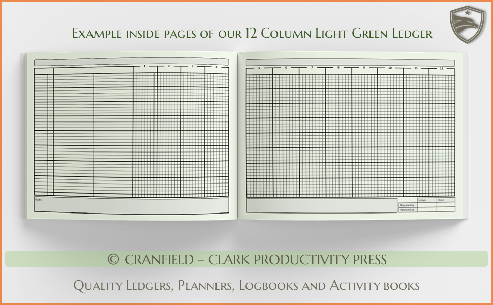 Ayres & James Large Accounting Ledger Book (Green Cover, 12 Columns)