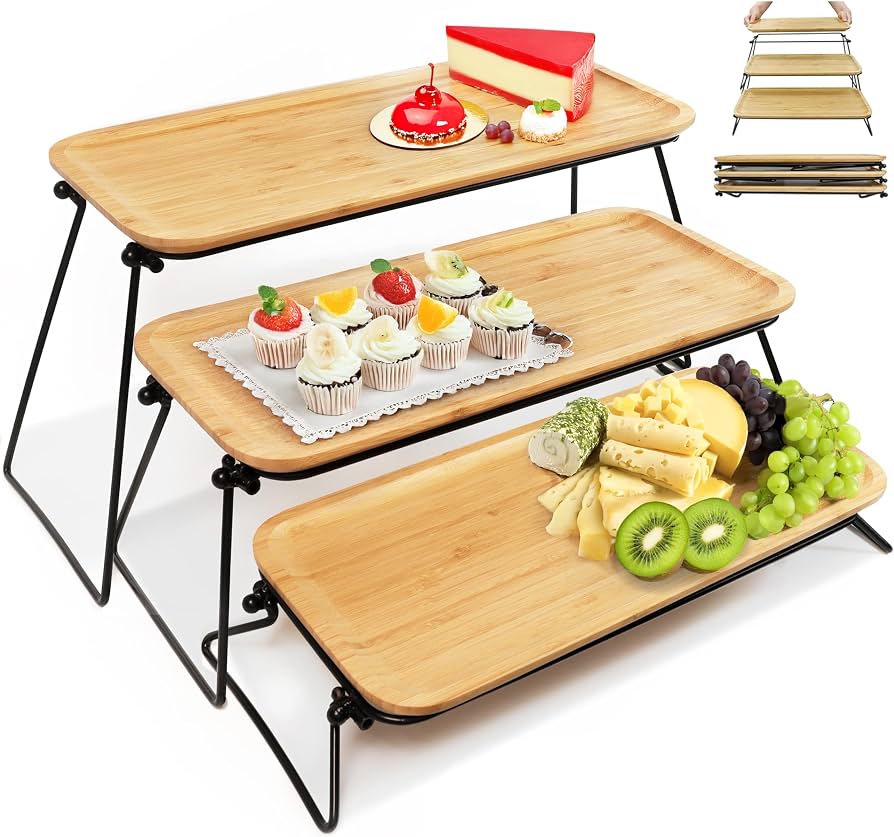Bamboo Appetizer Serving Trays (3-Tier)