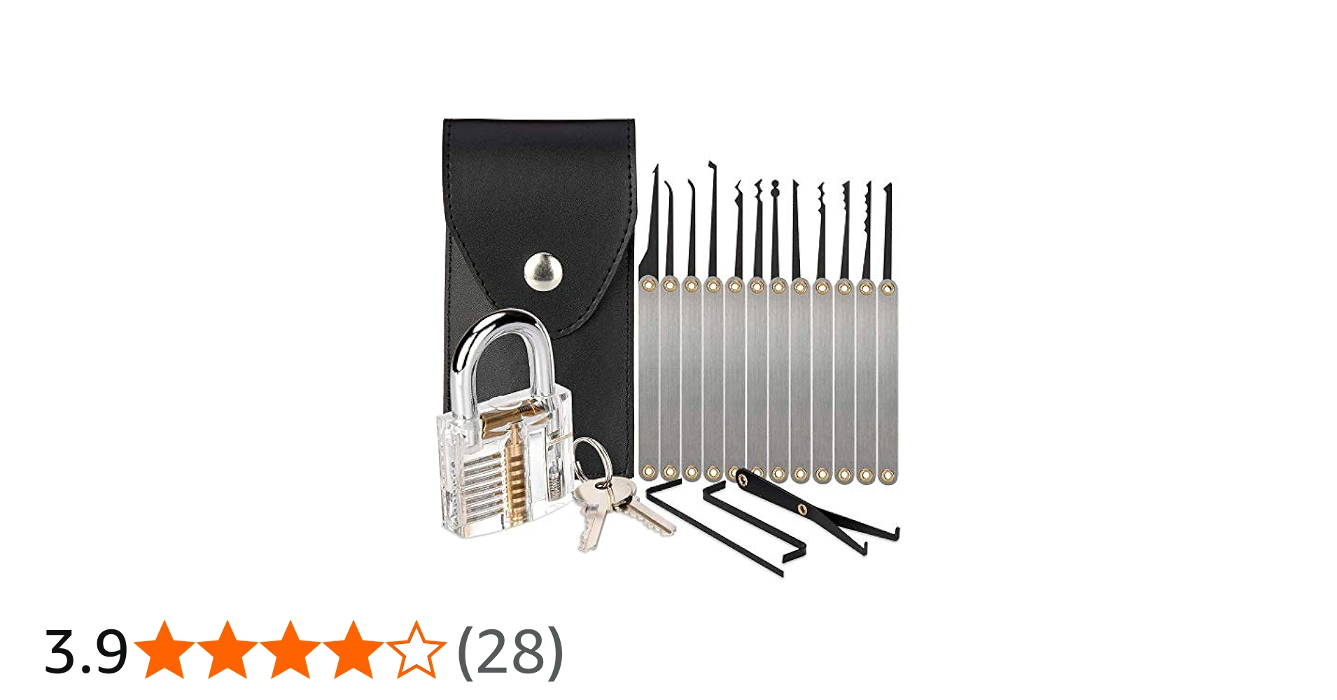 Beginner Lock Pick Set, 15 Piece with Transparent Practice Lock