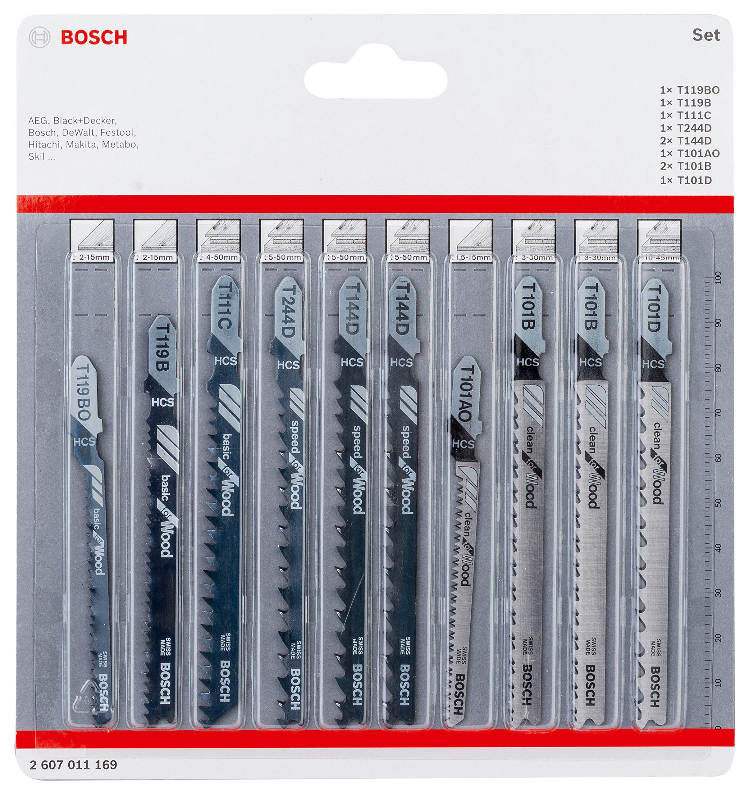 Bosch T101B 10-Piece Jigsaw Blades Set for Wood