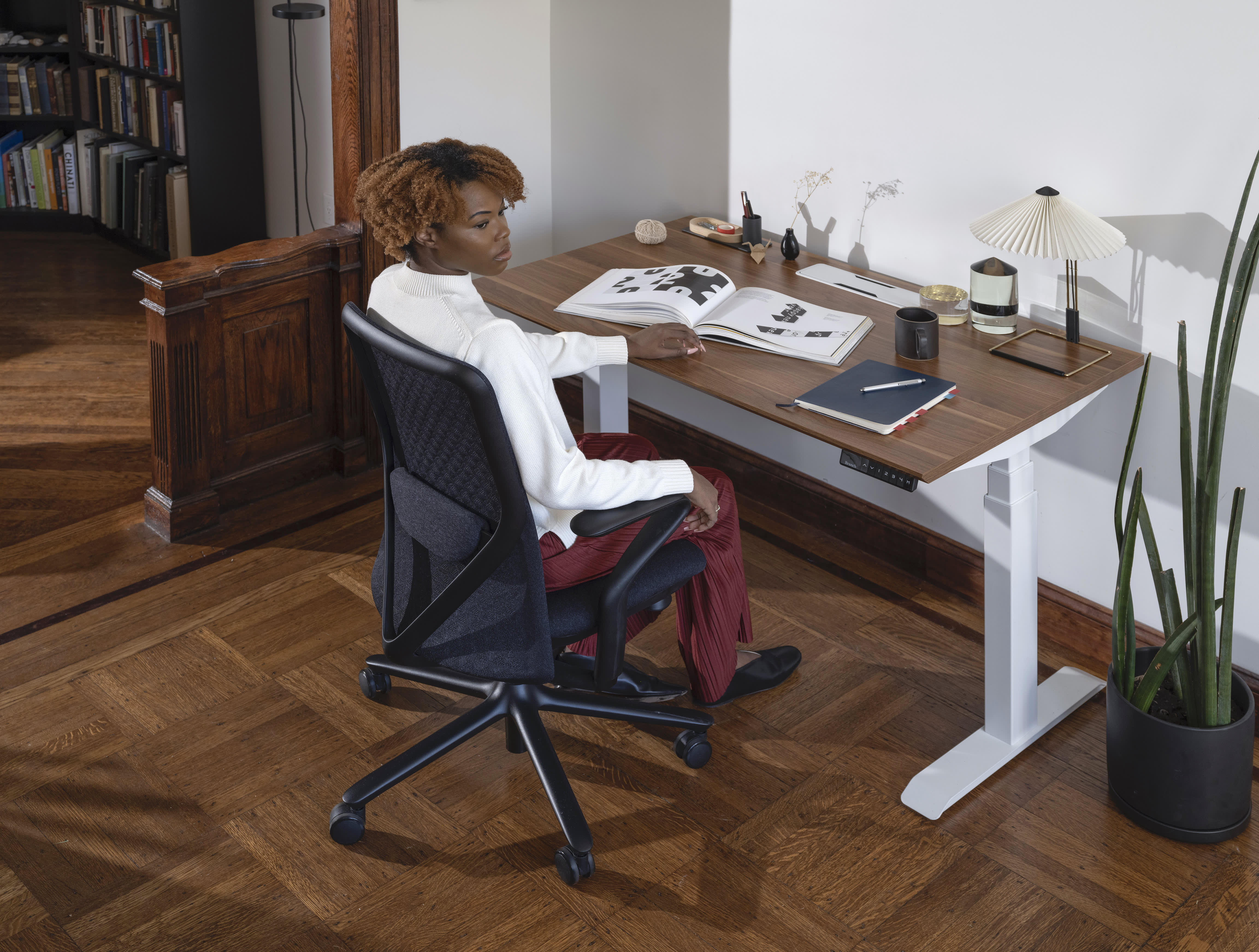 Branch Standing Desk 48", Branch Verve Office Chair, and BenQ GW2480 24" Eye-Care Monitor Setup