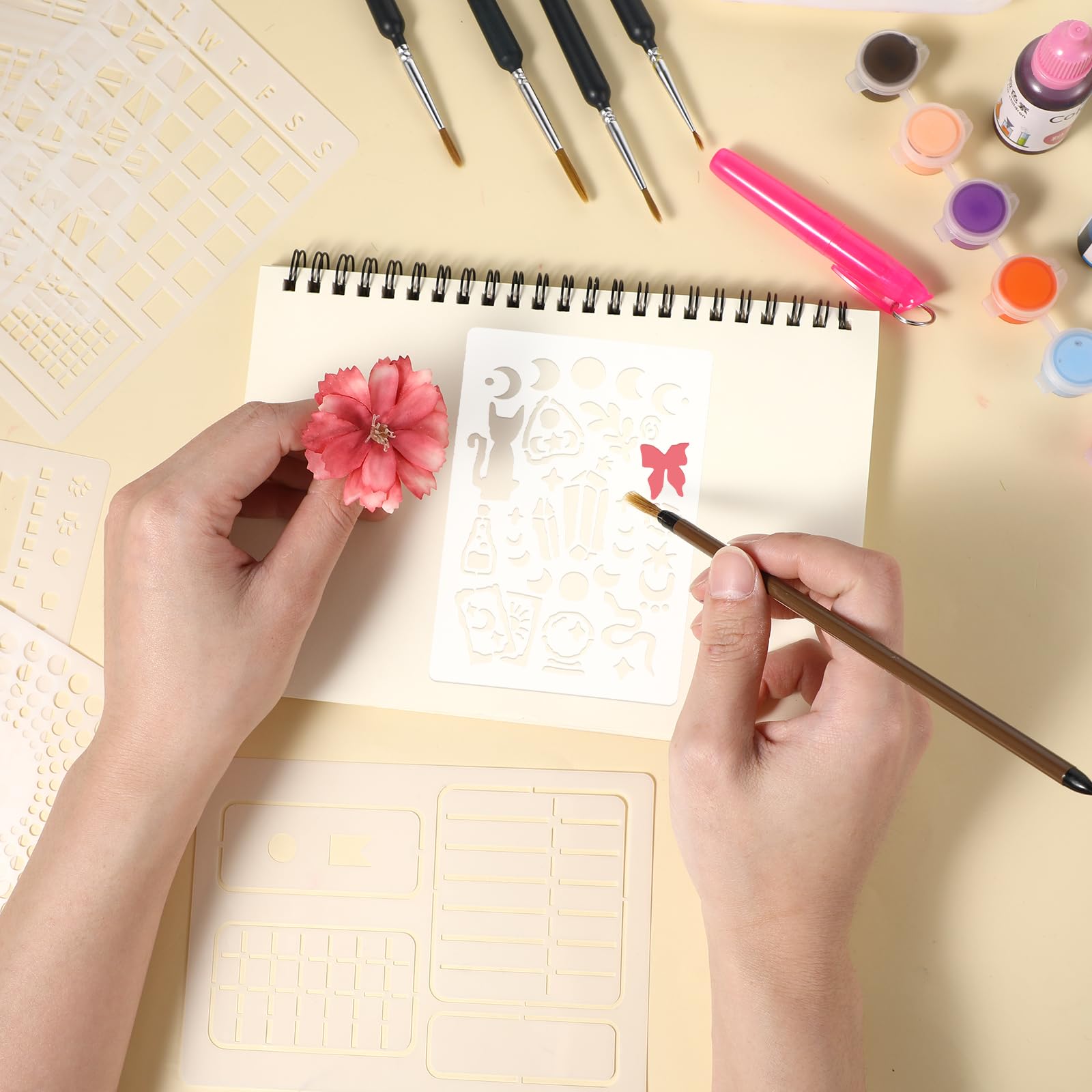 Bullet Journal Kit for Beginners with Dotted Notebook, Pens, Stencils