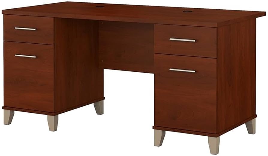 Bush Furniture 60-inch Desk with Drawers + ColamY Big & Tall Executive Chair + Dual Sceptre E248W-FPT 24-inch Monitors + Wireless Peripherals