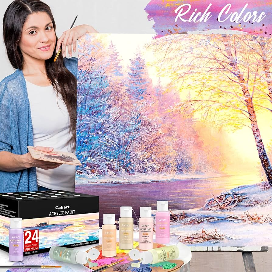 Caliart Professional Oil Paint Set, 24 Colors with Easel