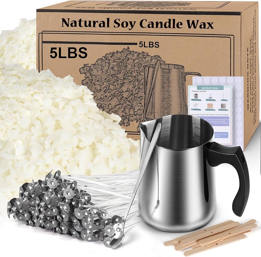 Candle Making Kit, Soy Wax 2 LB for Candle Making Kit Beginners, 100% Natural Soy Wax Flake, Candle Dye, Cotton Wicks, Fragrance Oils, Wax Pouring Pitcher, Candle Thermometer