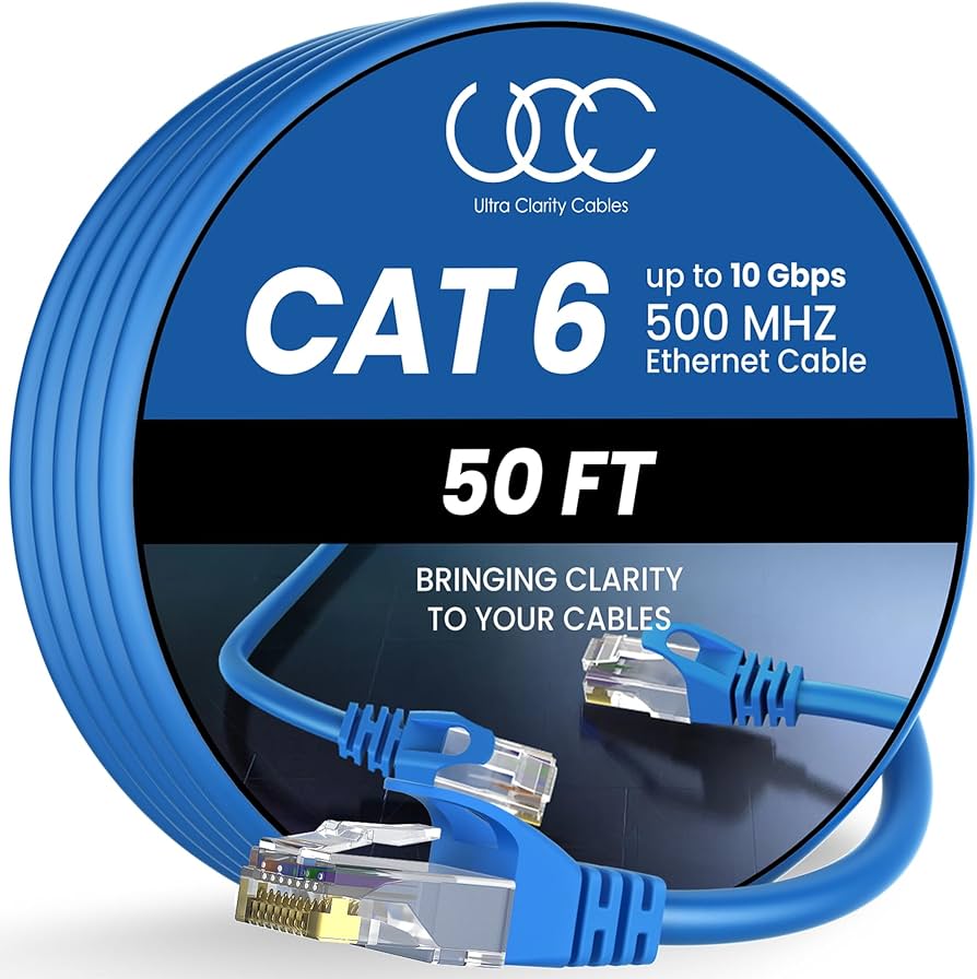 Cat6 Ethernet Cable 50 ft - Flat Internet Cable