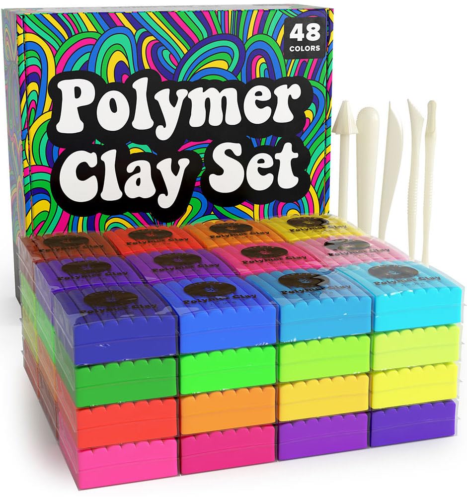 Caydo 48 Colors Polymer Bake Clay Kit, Oven Bake Clay with Sculpting Tools, Jewelry Making Kit