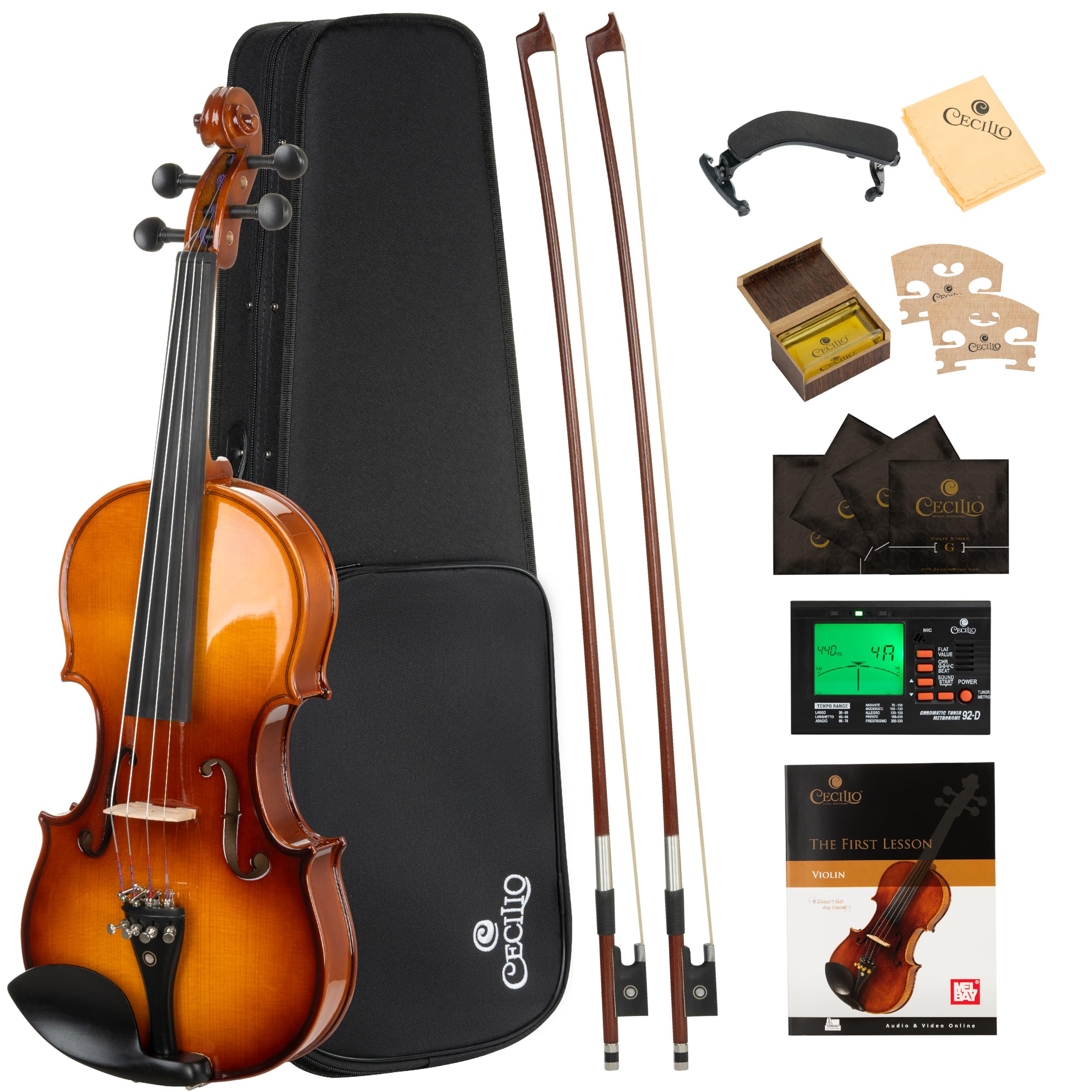 Cecilio CVN-300 Solidwood Ebony Fitted Violin Kit