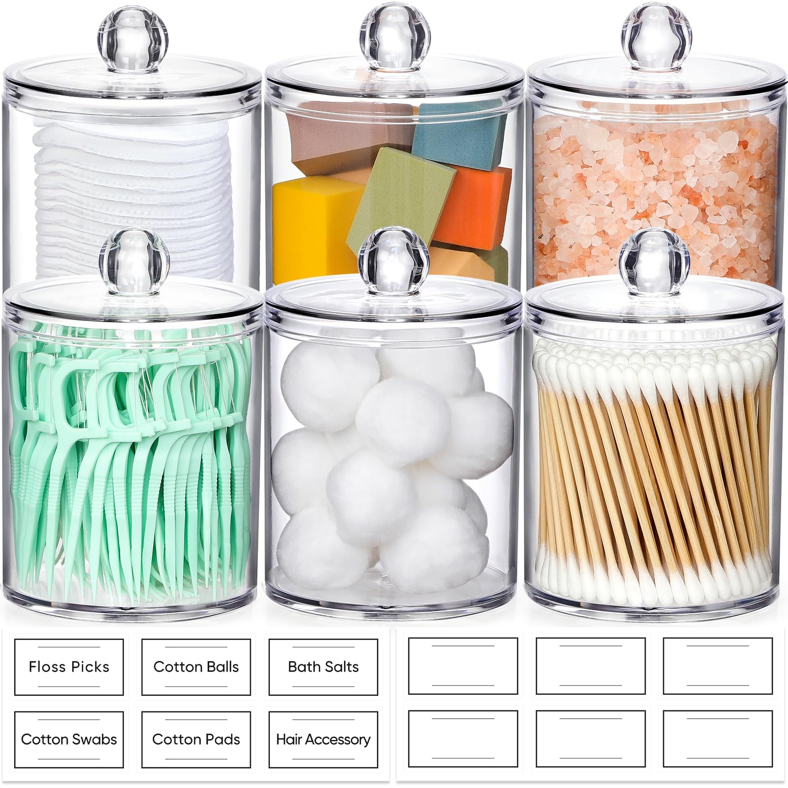 Colorful Water-lilies Flower Leaves Clear Plastic Candy Organizer Storage with lid Pantry Essentials Decorative Dental floss storage jar for Cotton Swabs,Cotton Pads,Floss Picks,Paper