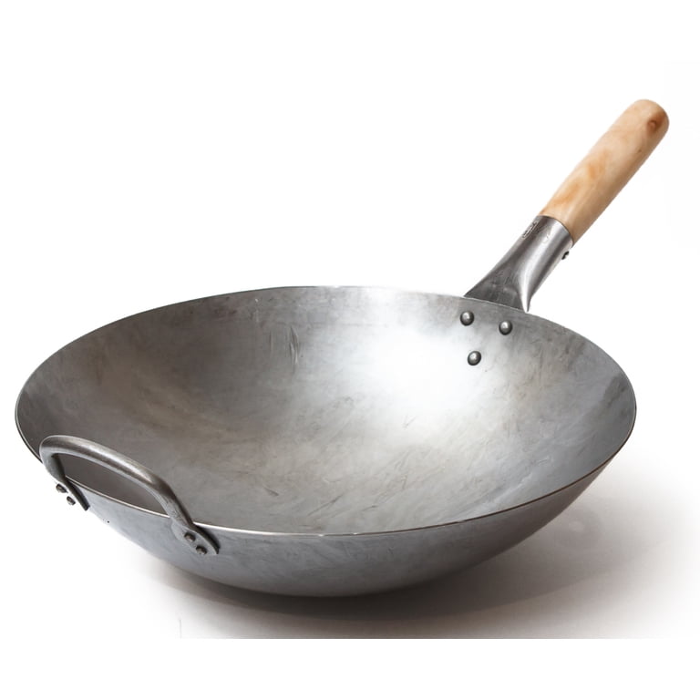 Craft Wok Traditional Hand Hammered Carbon Steel Wok with Wood Handle (14 Inch)
