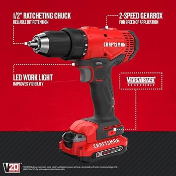 Craftsman CMCD710C2 20V MAX 1/2" Cordless Drill/Driver Kit with Two Batteries